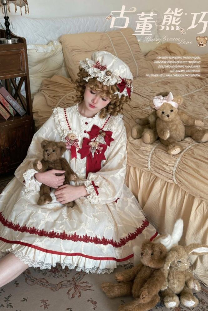 Starry Cream Lane Antique Bear Choco Doll Lolita OP JSK and Top