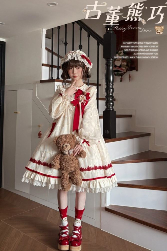 Starry Cream Lane Antique Bear Choco Doll Lolita OP JSK and Top