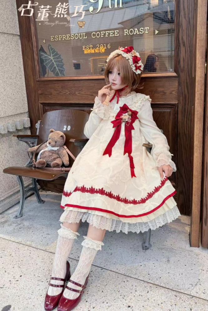 Starry Cream Lane Antique Bear Choco Doll Lolita OP JSK and Top
