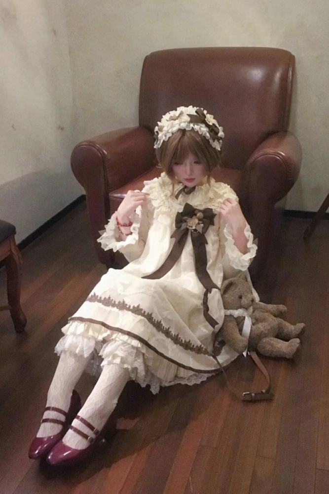Starry Cream Lane Antique Bear Choco Lolita Headdress Bag and Badge