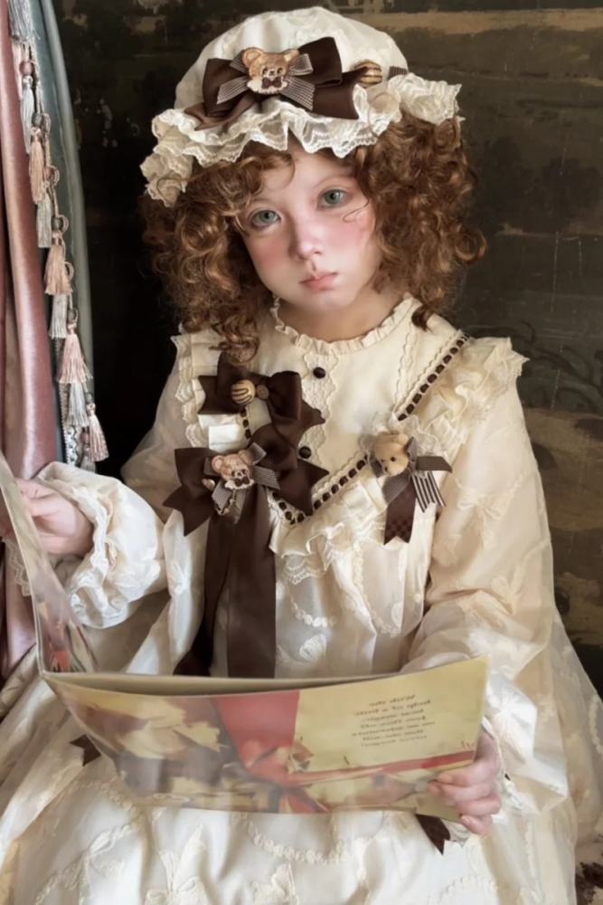Starry Cream Lane Antique Bear Choco Lolita Headdress Bag and Badge