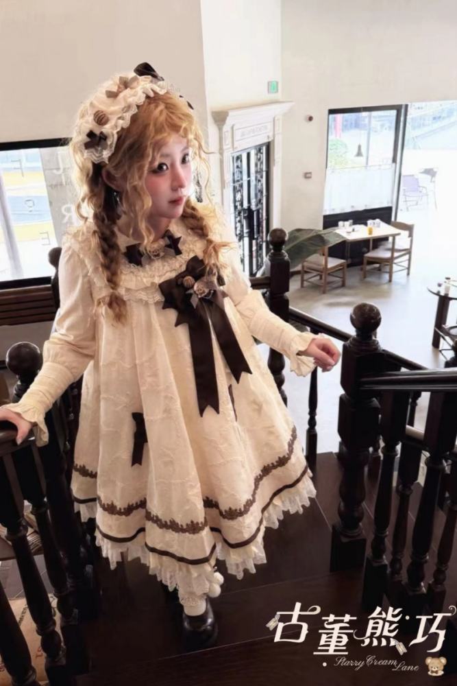Starry Cream Lane Antique Bear Choco Doll Lolita OP JSK and Top