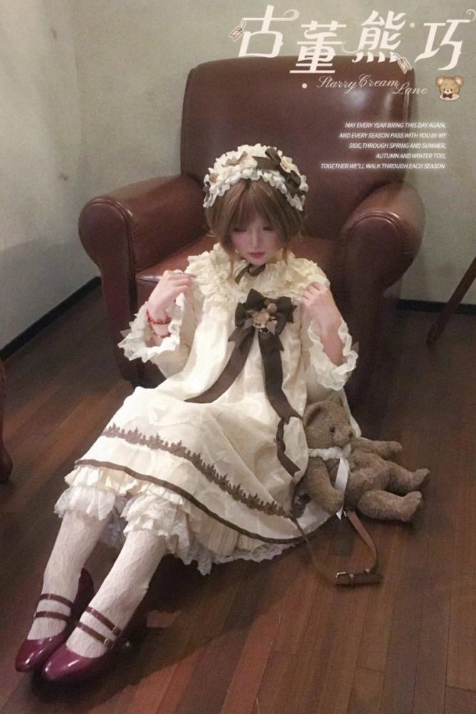 Starry Cream Lane Antique Bear Choco Doll Lolita OP JSK and Top