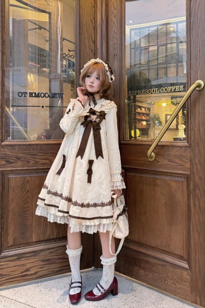 Starry Cream Lane Antique Bear Choco Doll Lolita OP JSK and Top