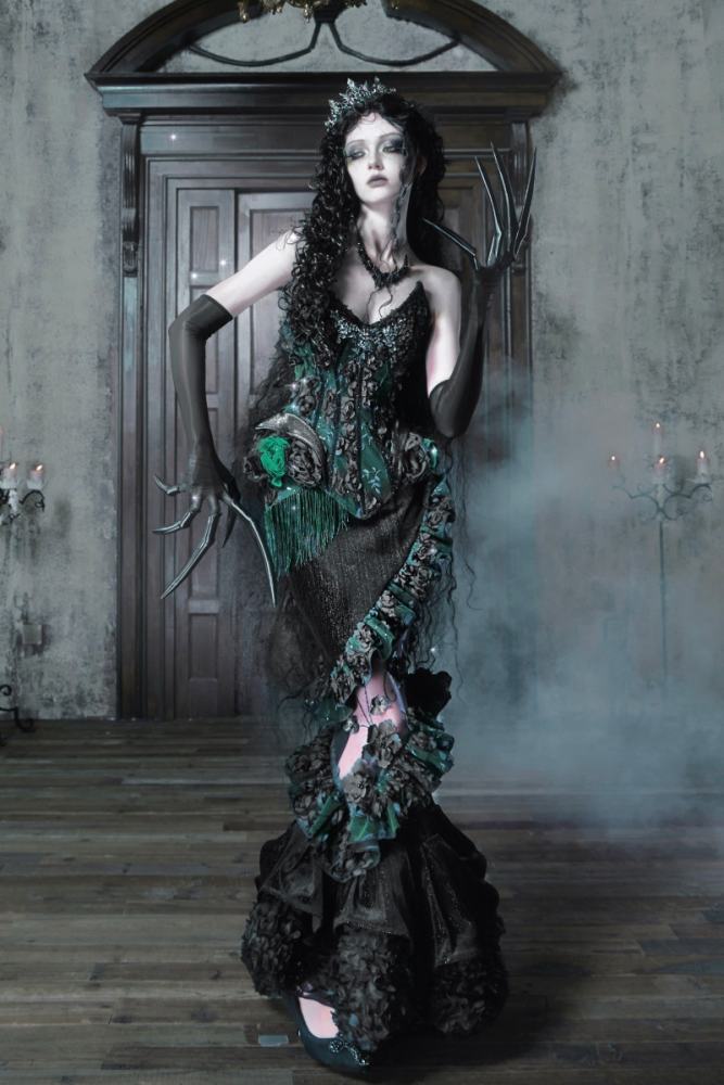 Blood Supply Emerald Night Gothic Halloween Corset Skirt and Bolero