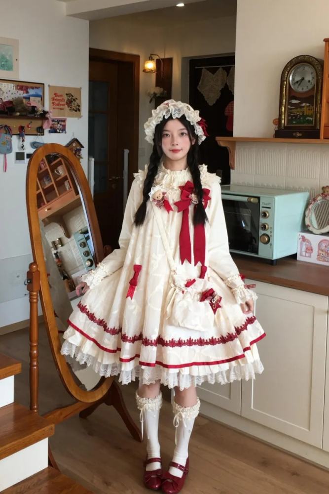 Starry Cream Lane Antique Bear Choco Lolita Headdress Bag and Badge