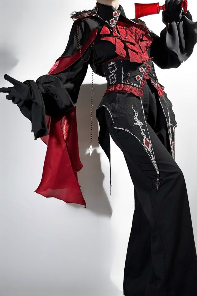 Unchartde Stars Crimson Oath Gothic Ouji Lolita Blouse Trousers Girdle and Cape