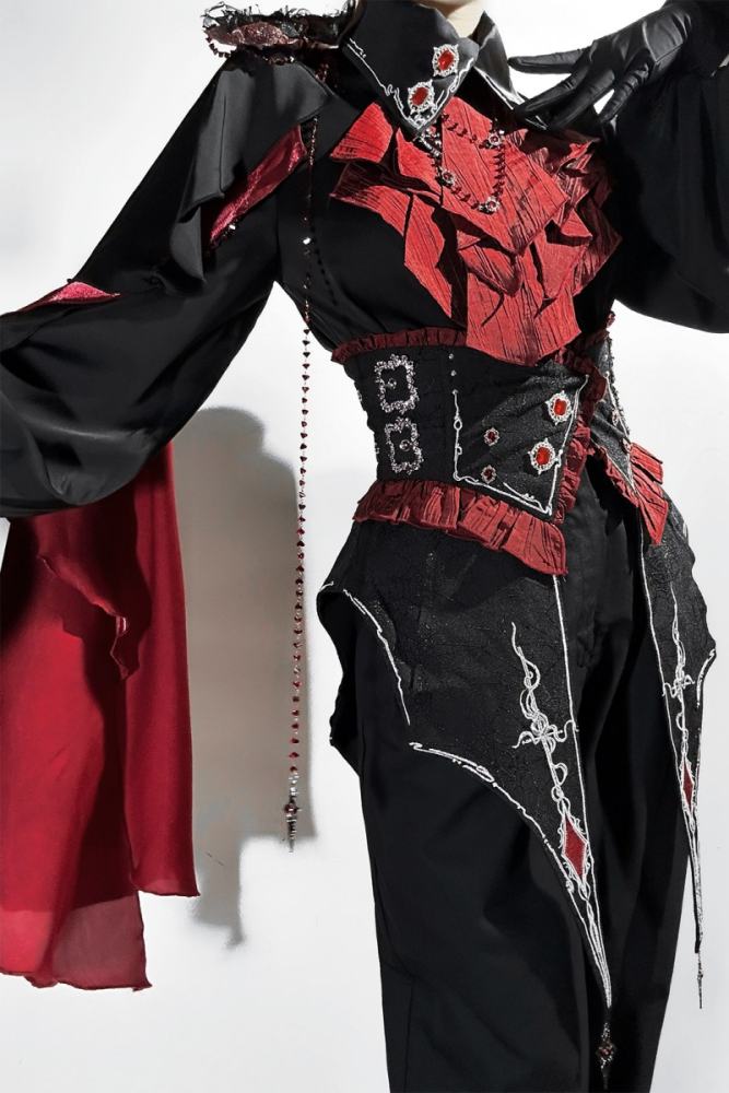 Unchartde Stars Crimson Oath Gothic Ouji Lolita Blouse Trousers Girdle and Cape