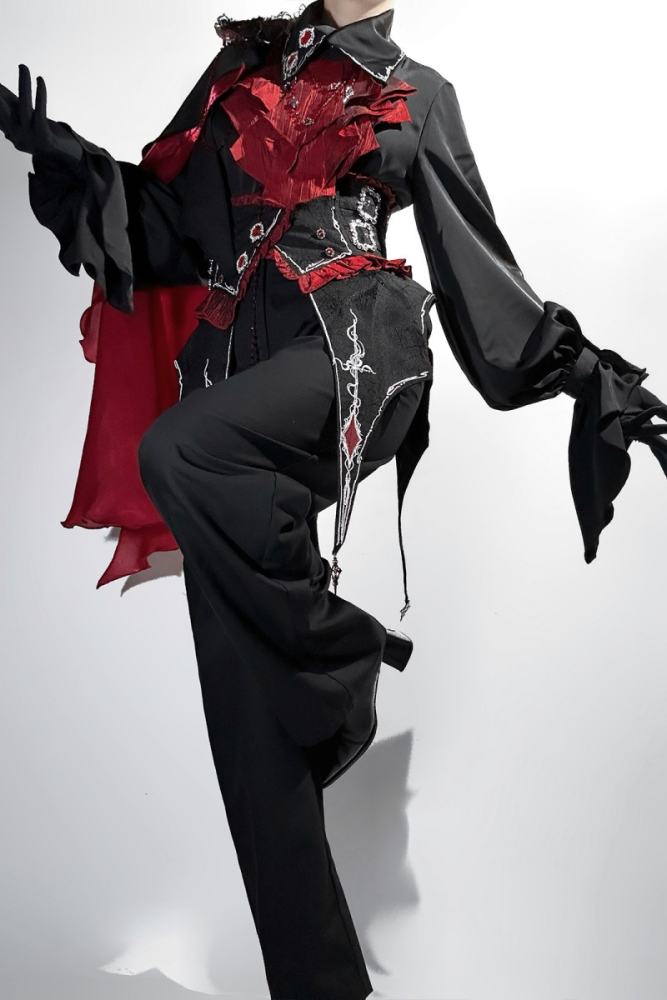 Unchartde Stars Crimson Oath Gothic Ouji Lolita Blouse Trousers Girdle and Cape