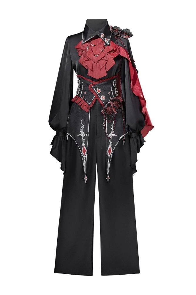 Unchartde Stars Crimson Oath Gothic Ouji Lolita Blouse Trousers Girdle and Cape