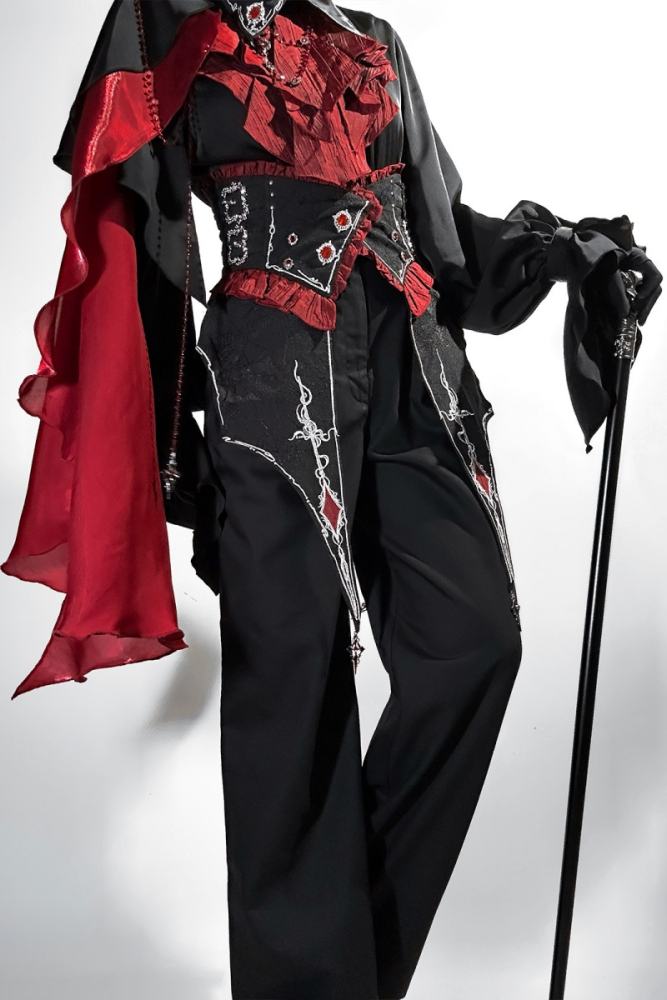 Unchartde Stars Crimson Oath Gothic Ouji Lolita Blouse Trousers Girdle and Cape