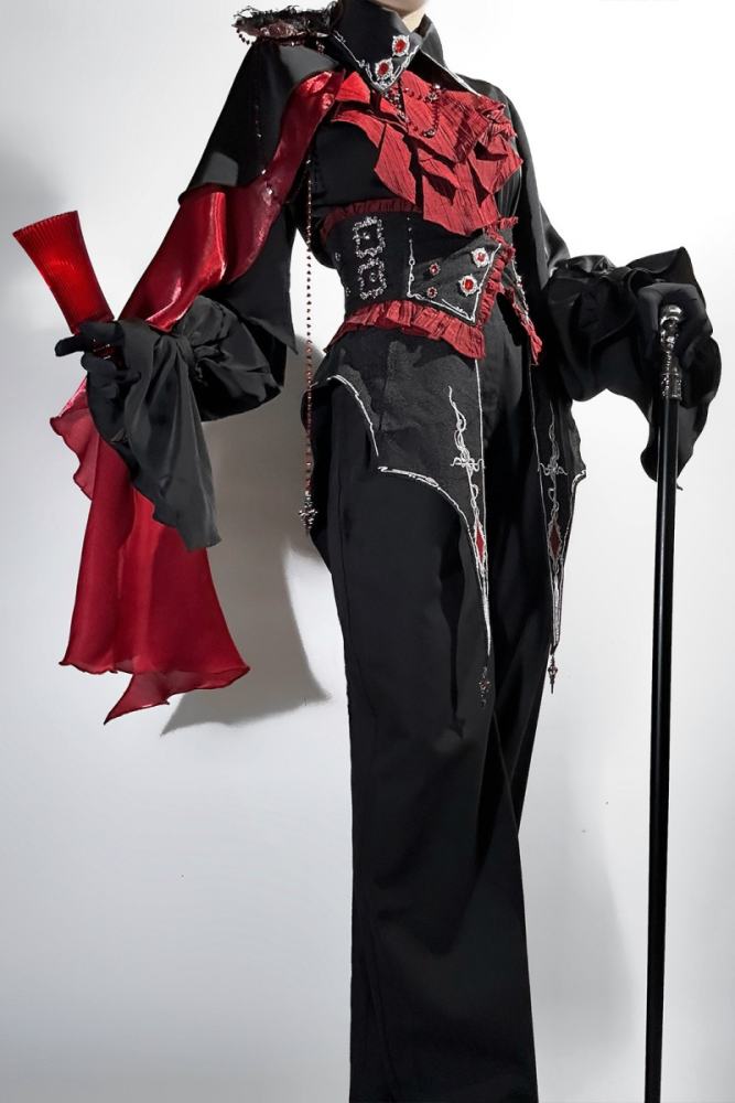 Unchartde Stars Crimson Oath Gothic Ouji Lolita Blouse Trousers Girdle and Cape