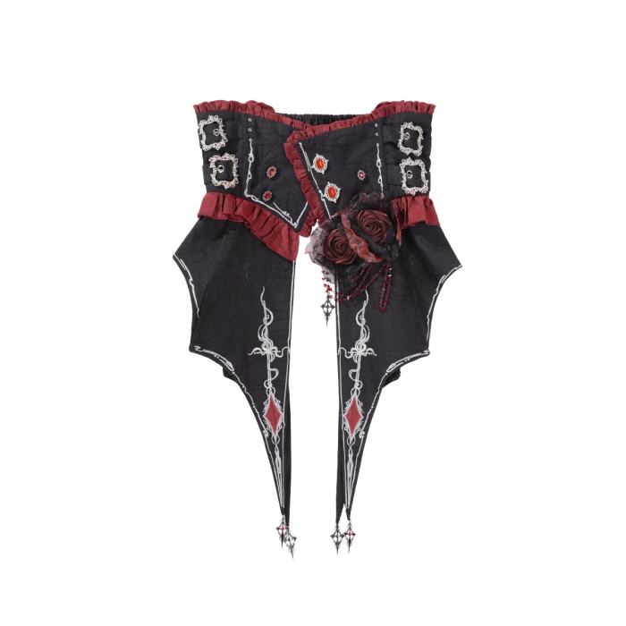 Unchartde Stars Crimson Oath Gothic Ouji Lolita Blouse Trousers Girdle and Cape