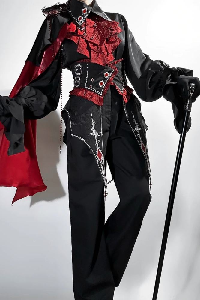 Unchartde Stars Crimson Oath Gothic Ouji Lolita Blouse Trousers Girdle and Cape