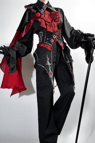 Unchartde Stars Crimson Oath Gothic Ouji Lolita Blouse Trousers Girdle and Cape