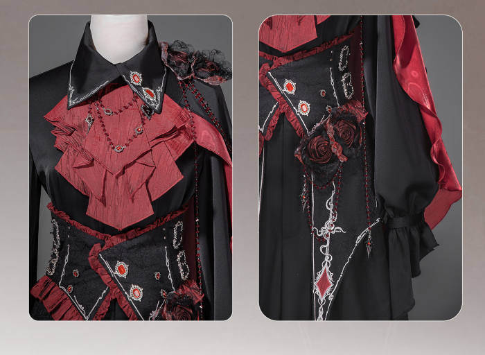 Unchartde Stars Crimson Oath Gothic Ouji Lolita Blouse Trousers Girdle and Cape