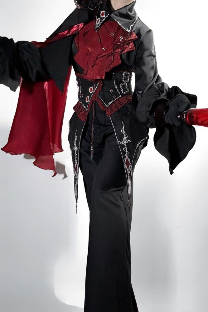 Unchartde Stars Crimson Oath Gothic Ouji Lolita Blouse Trousers Girdle and Cape