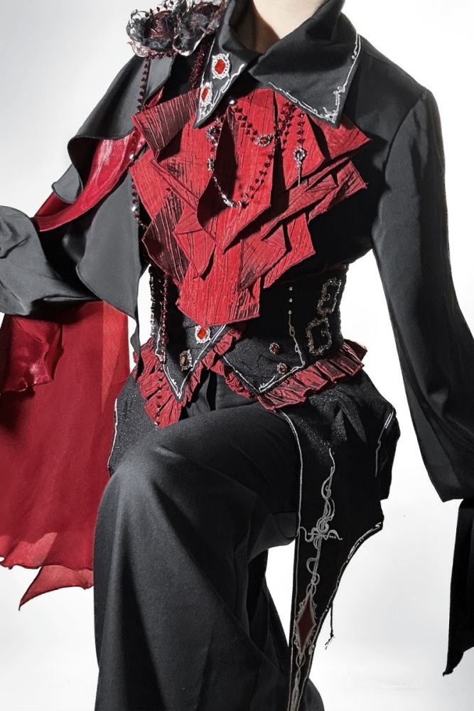 Unchartde Stars Crimson Oath Gothic Ouji Lolita Blouse Trousers Girdle and Cape
