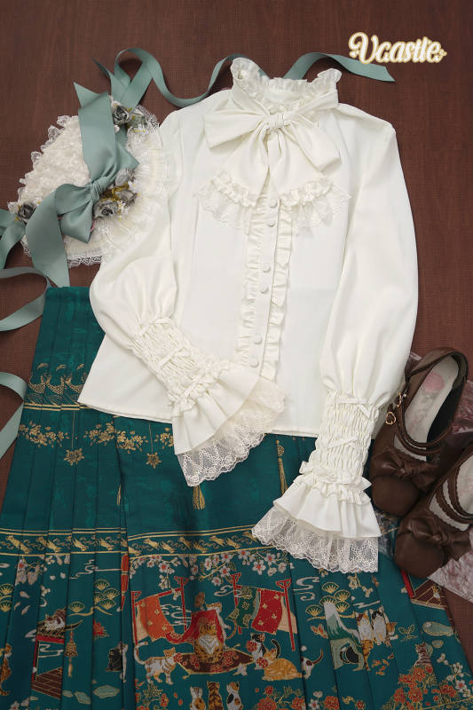 V-castle Elegant Long Sleeve Leg of Mutton Lolita Blouse