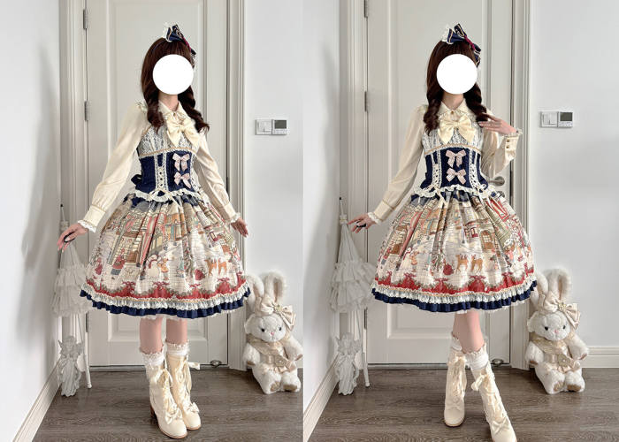 Miss Point Winter Town Plus Size Lolita Blouse Top and Skirt