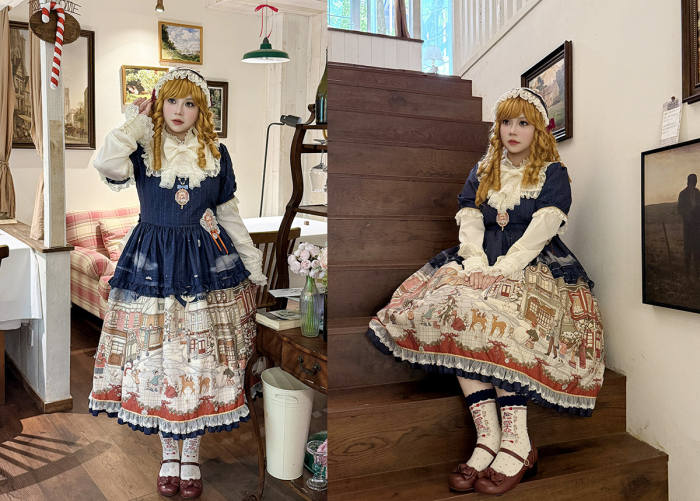 Miss Point Winter Town Plus Size Prints Lolita One Piece Dress
