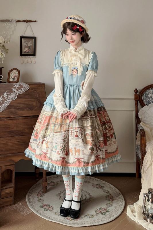 Miss Point Winter Town Plus Size Prints Lolita One Piece Dress