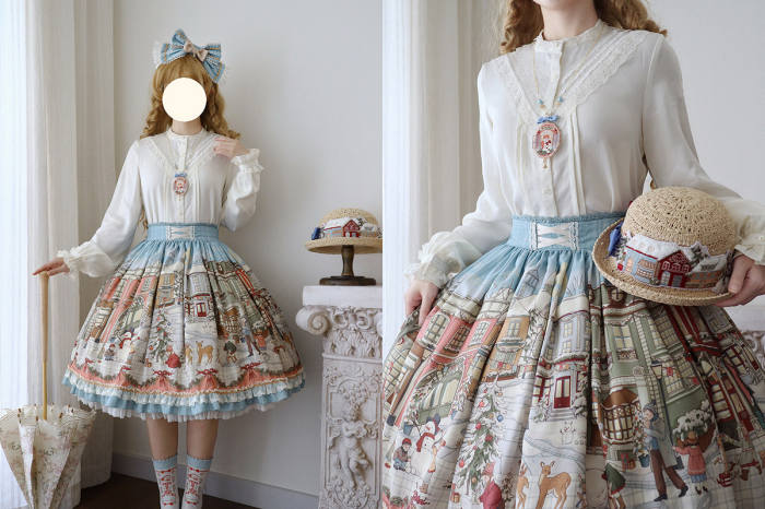 Miss Point Winter Town Plus Size Lolita Blouse Top and Skirt
