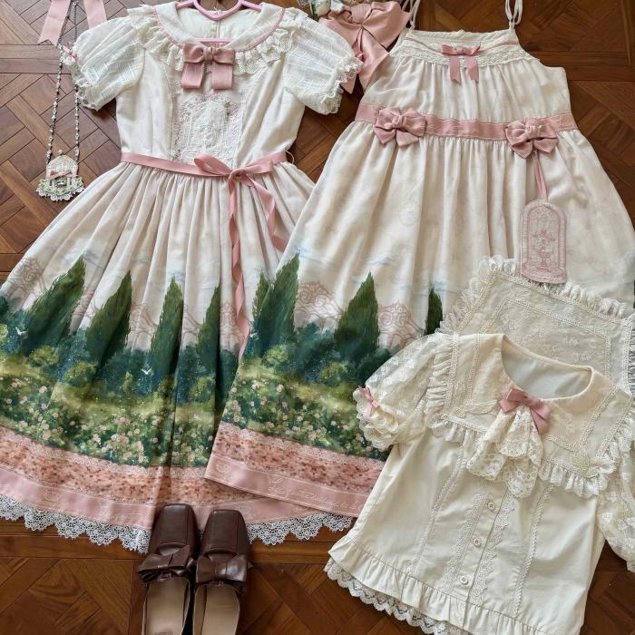 White Dove Courtyard Country Lolita JSK OP SK and Blouse