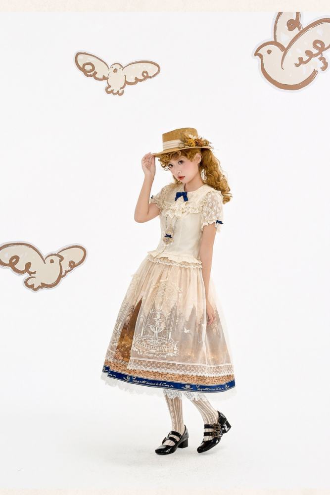 White Dove Courtyard Country Lolita JSK OP SK and Blouse