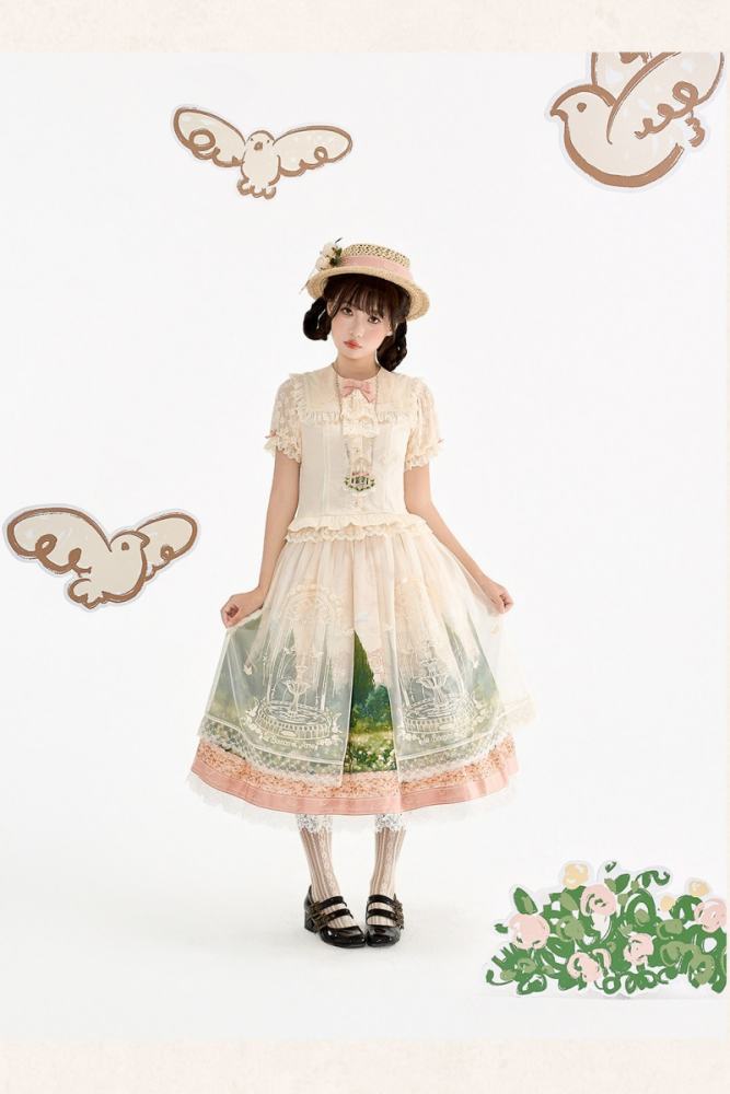 White Dove Courtyard Country Lolita JSK OP SK and Blouse