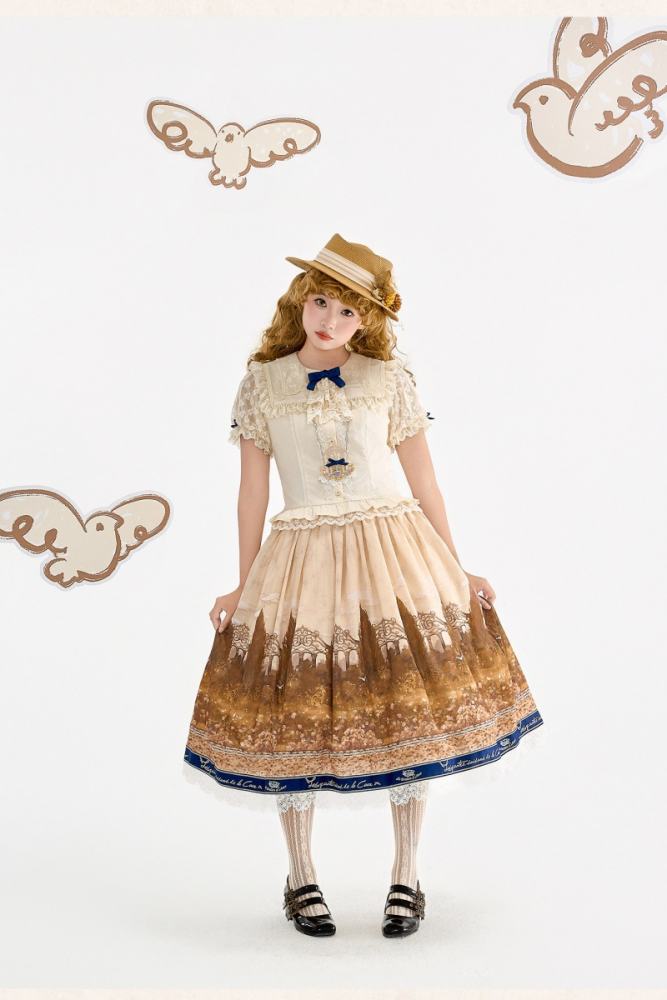 White Dove Courtyard Country Lolita JSK OP SK and Blouse