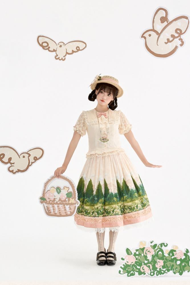 White Dove Courtyard Country Lolita JSK OP SK and Blouse