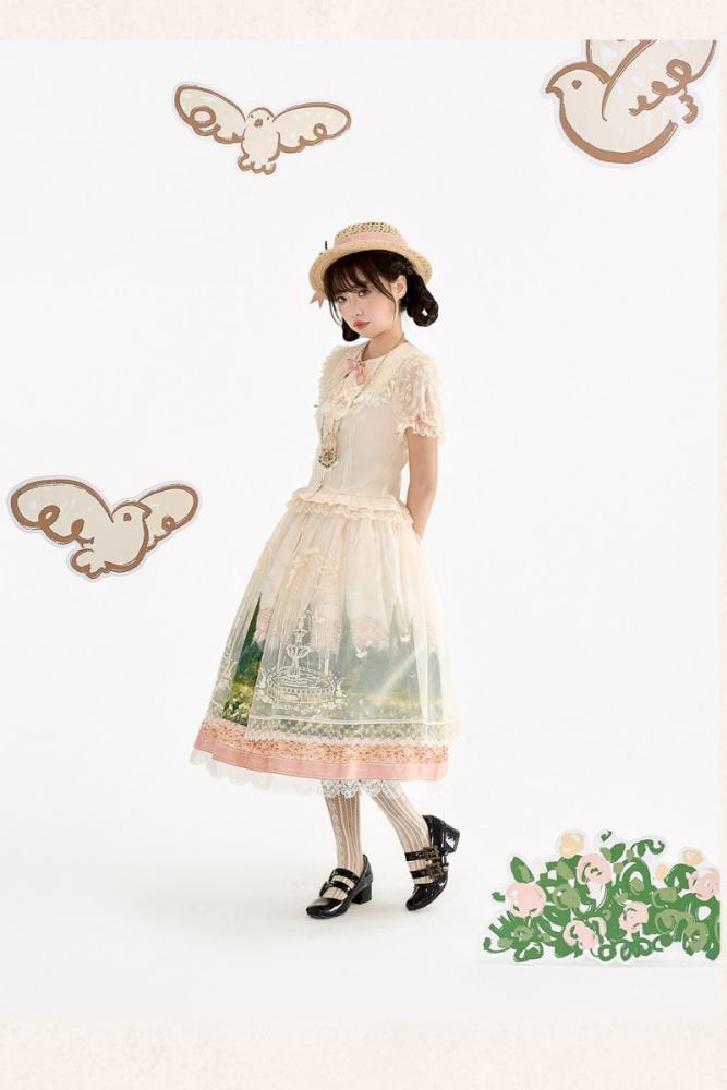 White Dove Courtyard Country Lolita JSK OP SK and Blouse