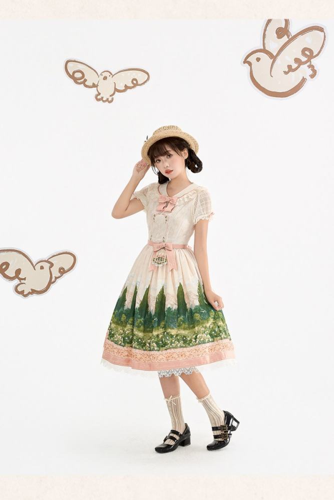 White Dove Courtyard Country Lolita JSK OP SK and Blouse