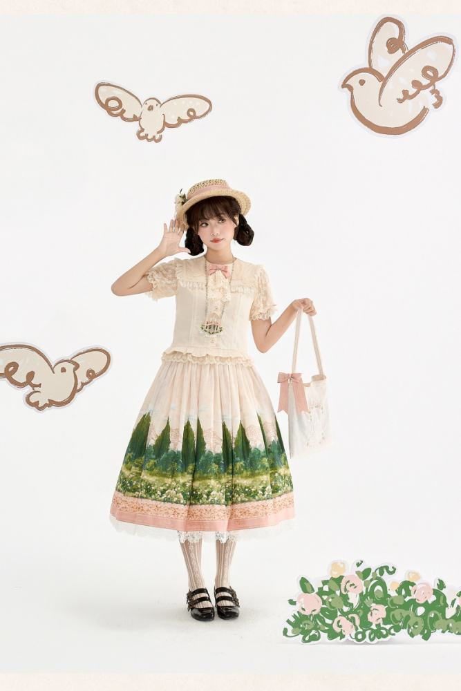 White Dove Courtyard Country Lolita JSK OP SK and Blouse