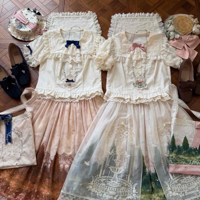 White Dove Courtyard Country Lolita JSK OP SK and Blouse