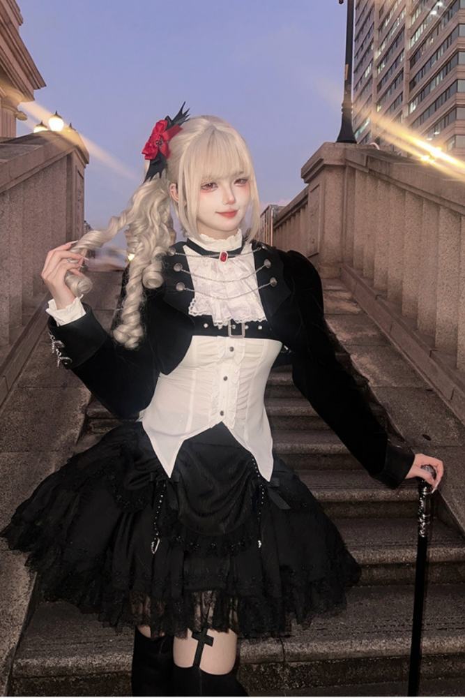 Tantuan Witch Night Gothic Lolita Blouse Skirt and Short Jacket