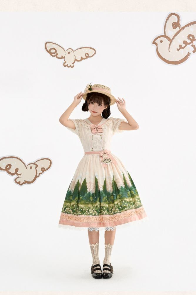 White Dove Courtyard Country Lolita JSK OP SK and Blouse