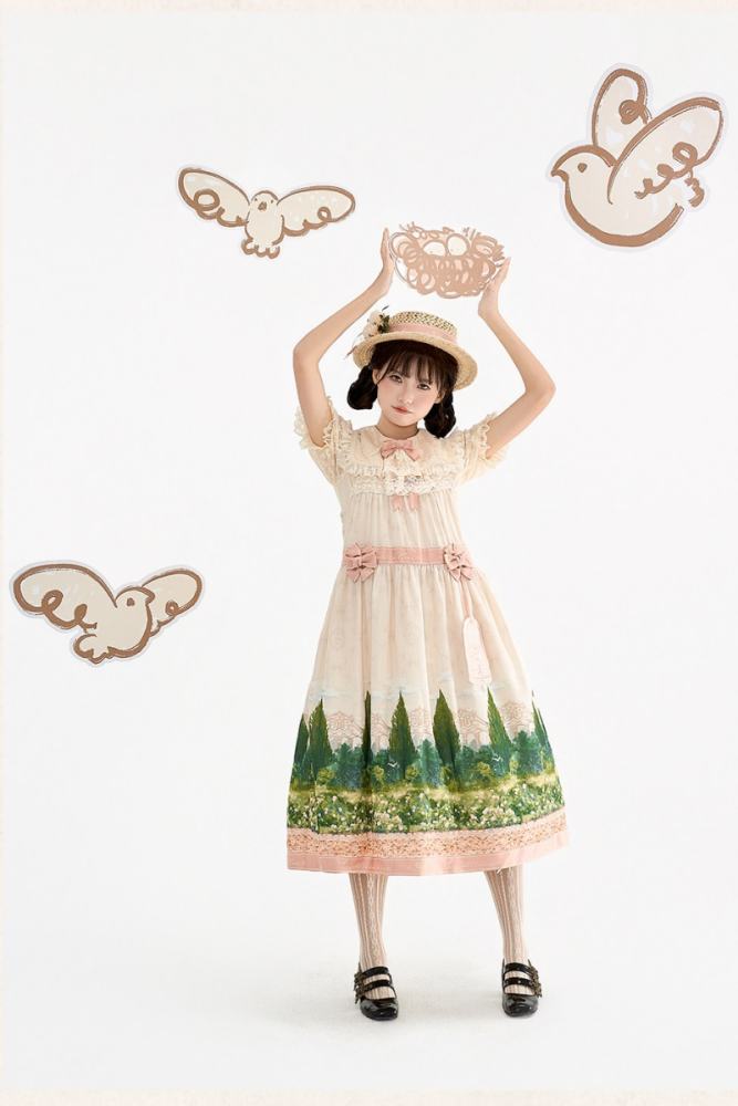 White Dove Courtyard Country Lolita JSK OP SK and Blouse