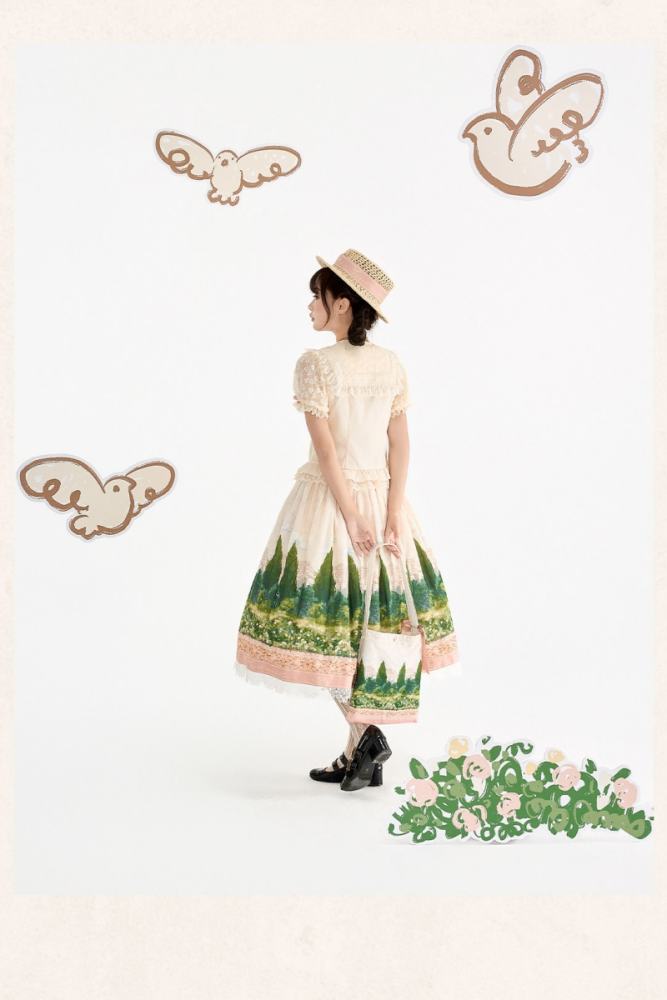 White Dove Courtyard Country Lolita JSK OP SK and Blouse