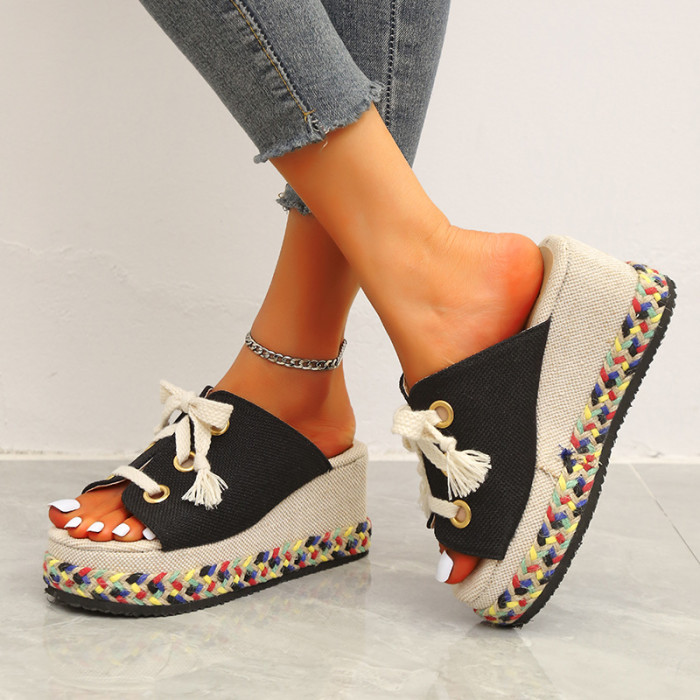 Women's Wedge Colorblock Woven Sandals