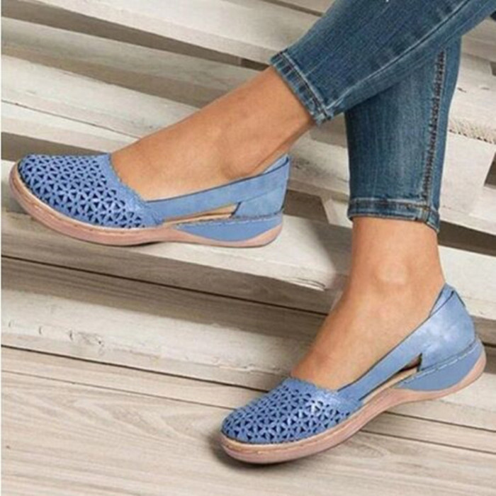 Women Wedges Orthopedic Hollow Out PU Summer Vintage Sandals