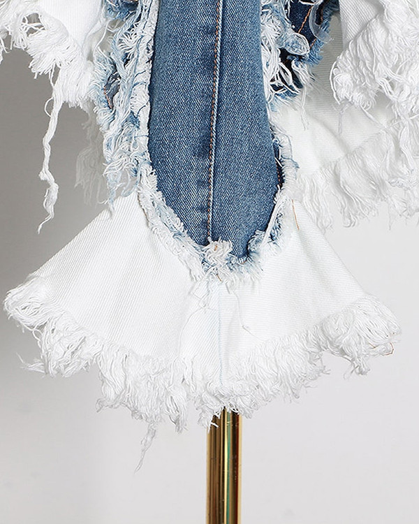Design Colorblock Denim Sling Waist Corset