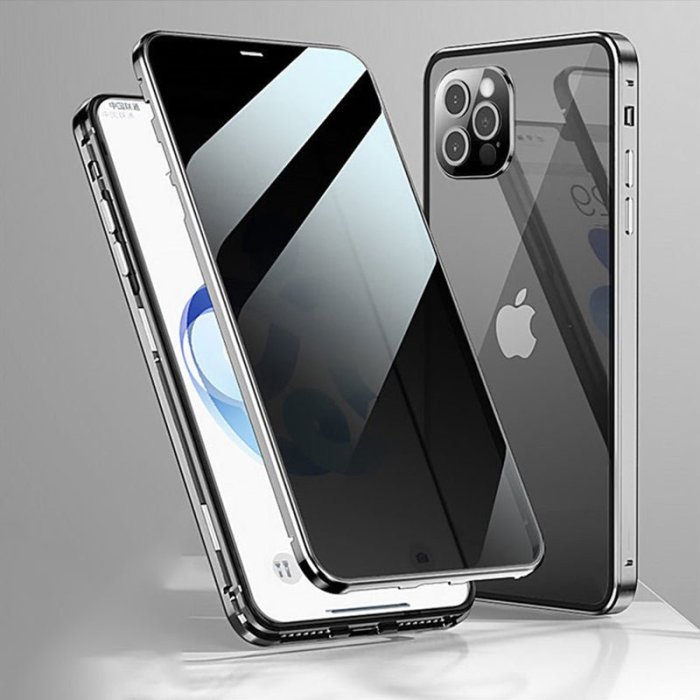 2022 NEW Update Metal Frame Magnetic Double-side Temper Glass Case For iPhone
