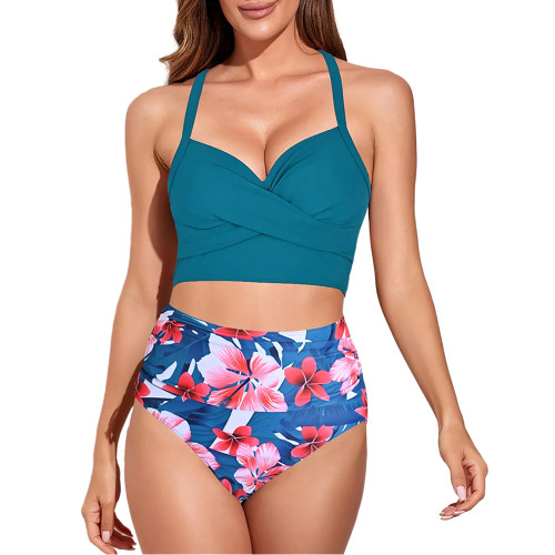 Blue Bandeau High Waist Bikini Swimsuit TQK610340-68