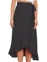 Black Ruffle Hem Lace-up Maxi Skirt TQK360055-2