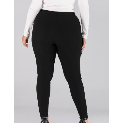 Black High Waist Plus Size Legging with White Buttons TQK530104-2A
