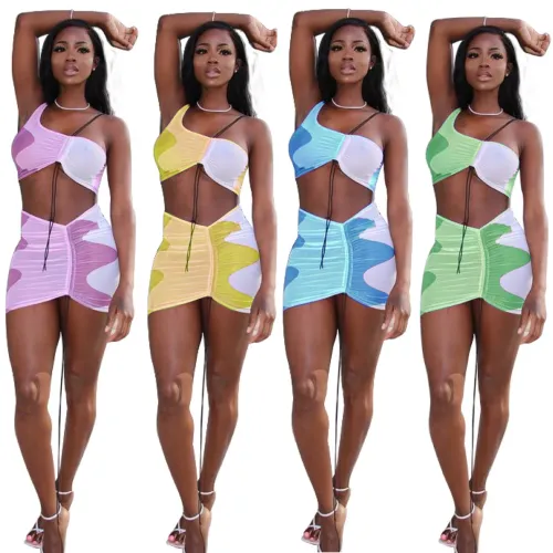 Fashion bandage tube top sleeveless short skirt two-piece set