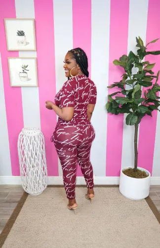 Two-piece printed short-sleeve side-tie trousers