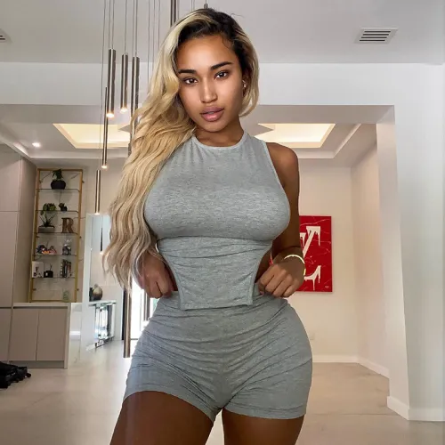Sexy Sleeveless Lace Up Tank Top Casual Sports Shorts Set
